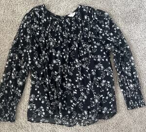 Terra & Sky Plus Size 1X 16W-18W Floral Tunic Top Blouse Black White